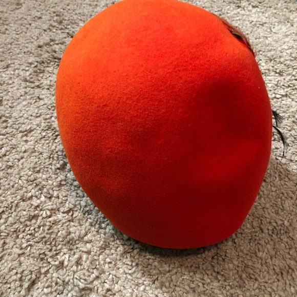 Vintage Orange Bonnet Style Hat w/Feather & Bow - Picture 10 of 10